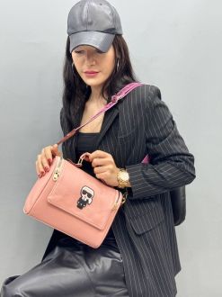 Дамска кожена чанта Карл с текстилна дръжка